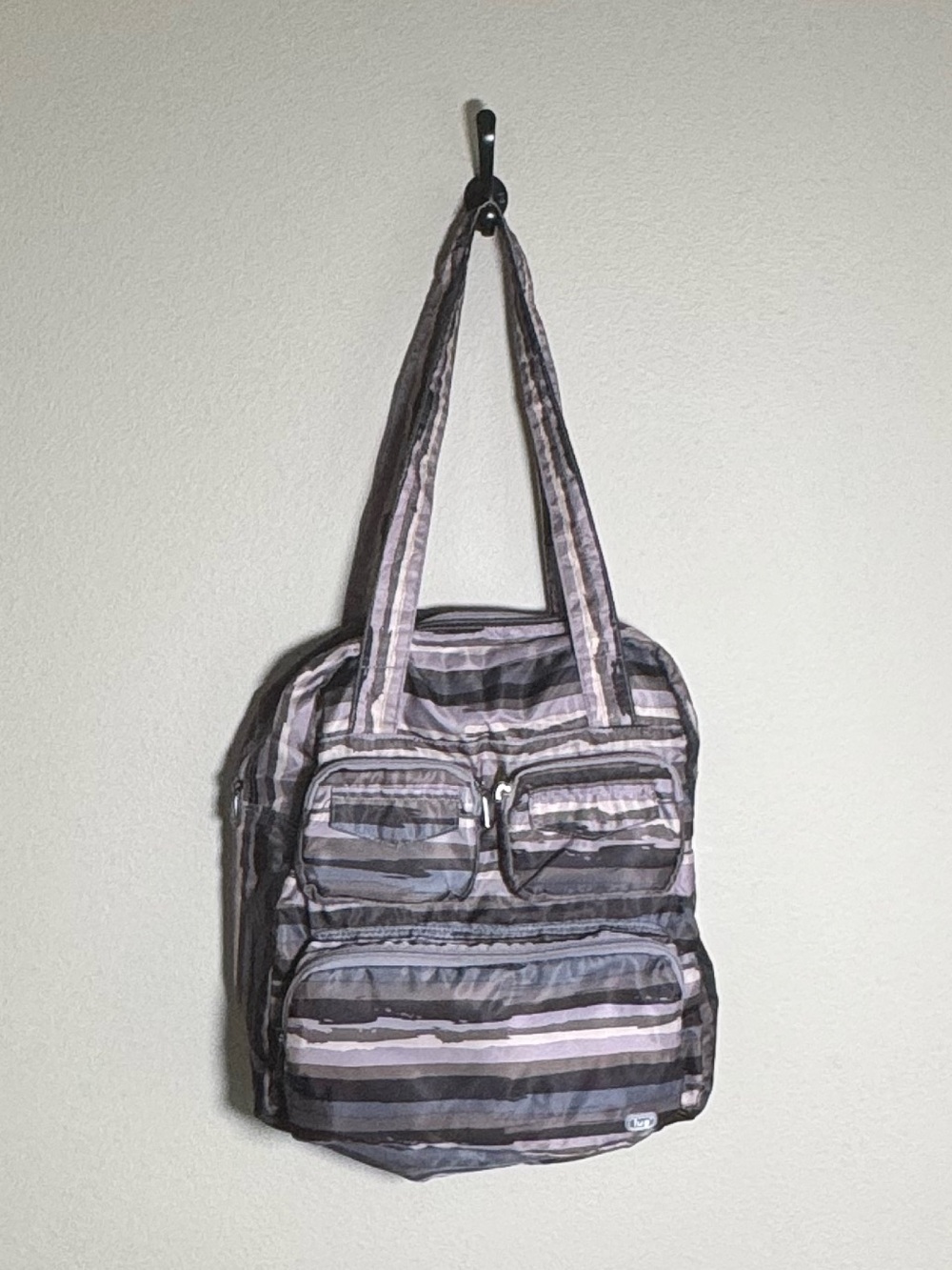 lug Striped Gray and Black Shoulder Backpack Tote